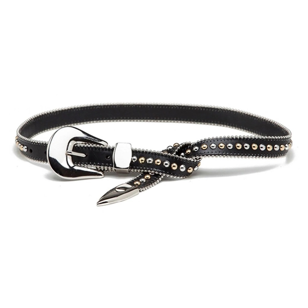 B-Low The Belt black Barcelona studded loop waist leather belt, size small